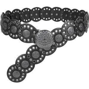 Women Vintage Disc Waist Belts Concho Leather Belts Boho Waist Belt Black Buckle